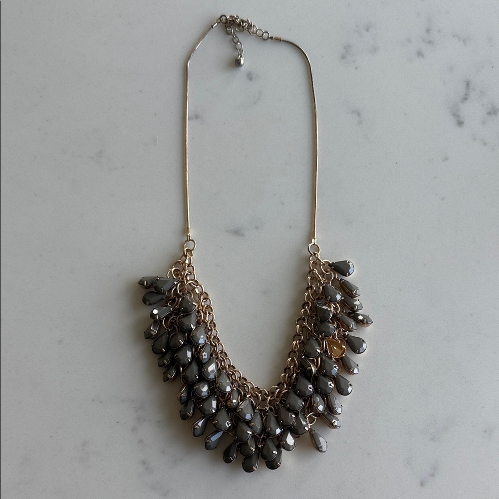 J. Crew Grey & Gold Teardrop Necklace
